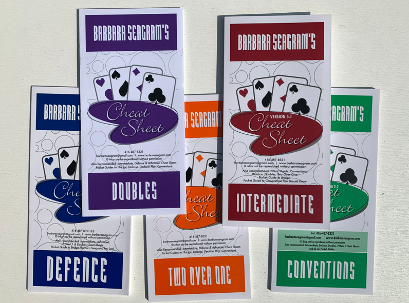 Barbara Seagram's 5 Cheat Sheet Bundle: Defence, Conventions, 2 over 1, Doubles, and Intermediate level - Free Shipping